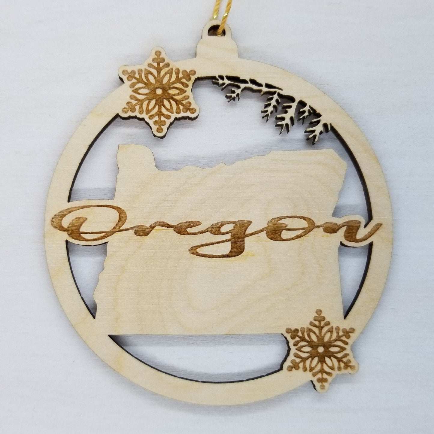 Wholesale Oregon Wood Ornament -  State Shape with Snowflakes Cutout OR Souvenir