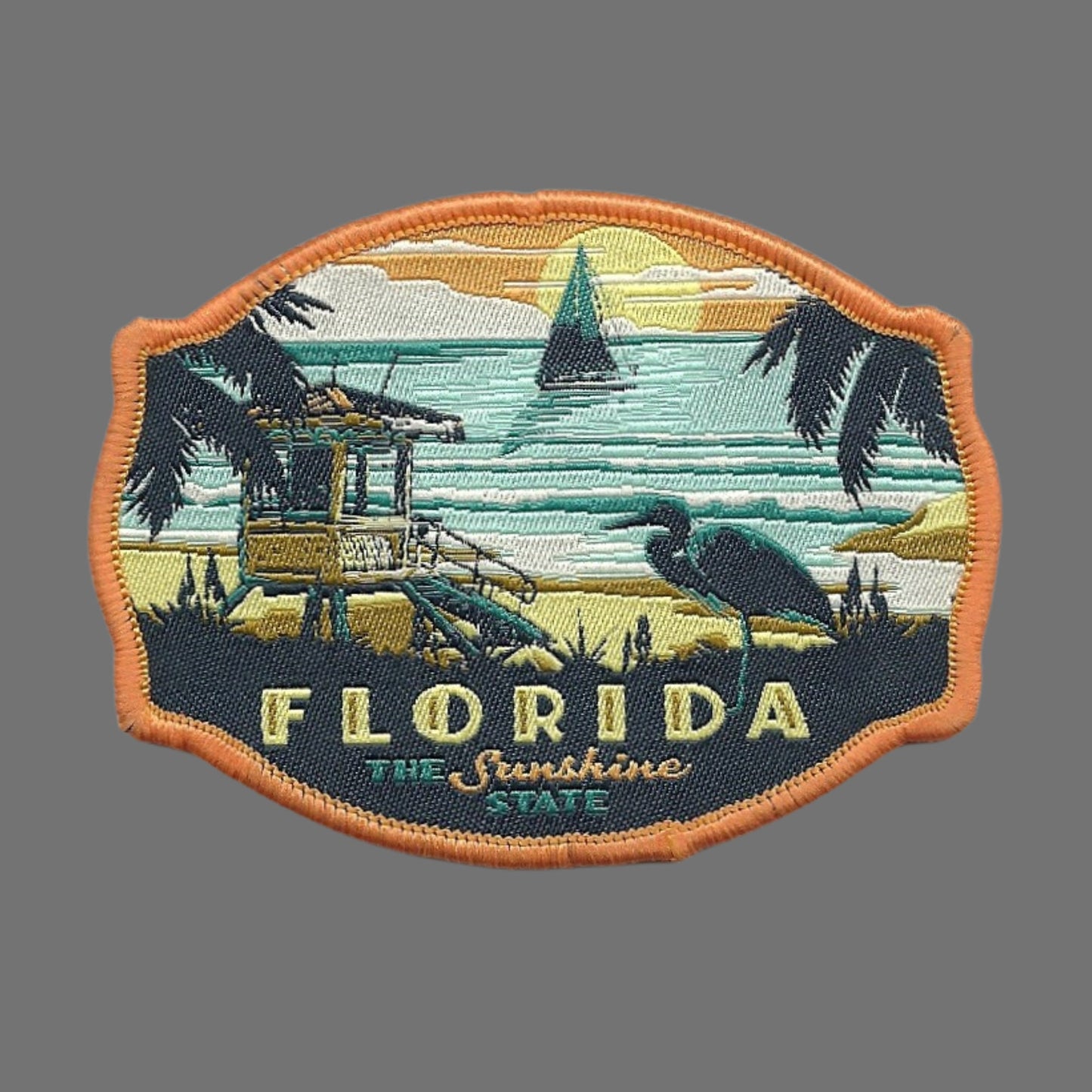 Florida Patch – FL The Sunshine StateTravel Patch – Souvenir Patch – Embellishment Applique –  3.53" Iron On Beach Scene