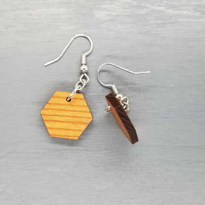 Redwood Earrings - Hexagon Wood Earrings - California Redwood Dangle Earrings - CA Souvenir Keepsake - Wood Gift Women Geometric