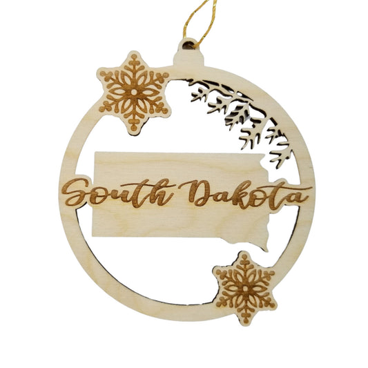 Wholesale South Dakota Wood Ornament -  SD State Shape with Snowflakes Cutout - Wood Souvenir