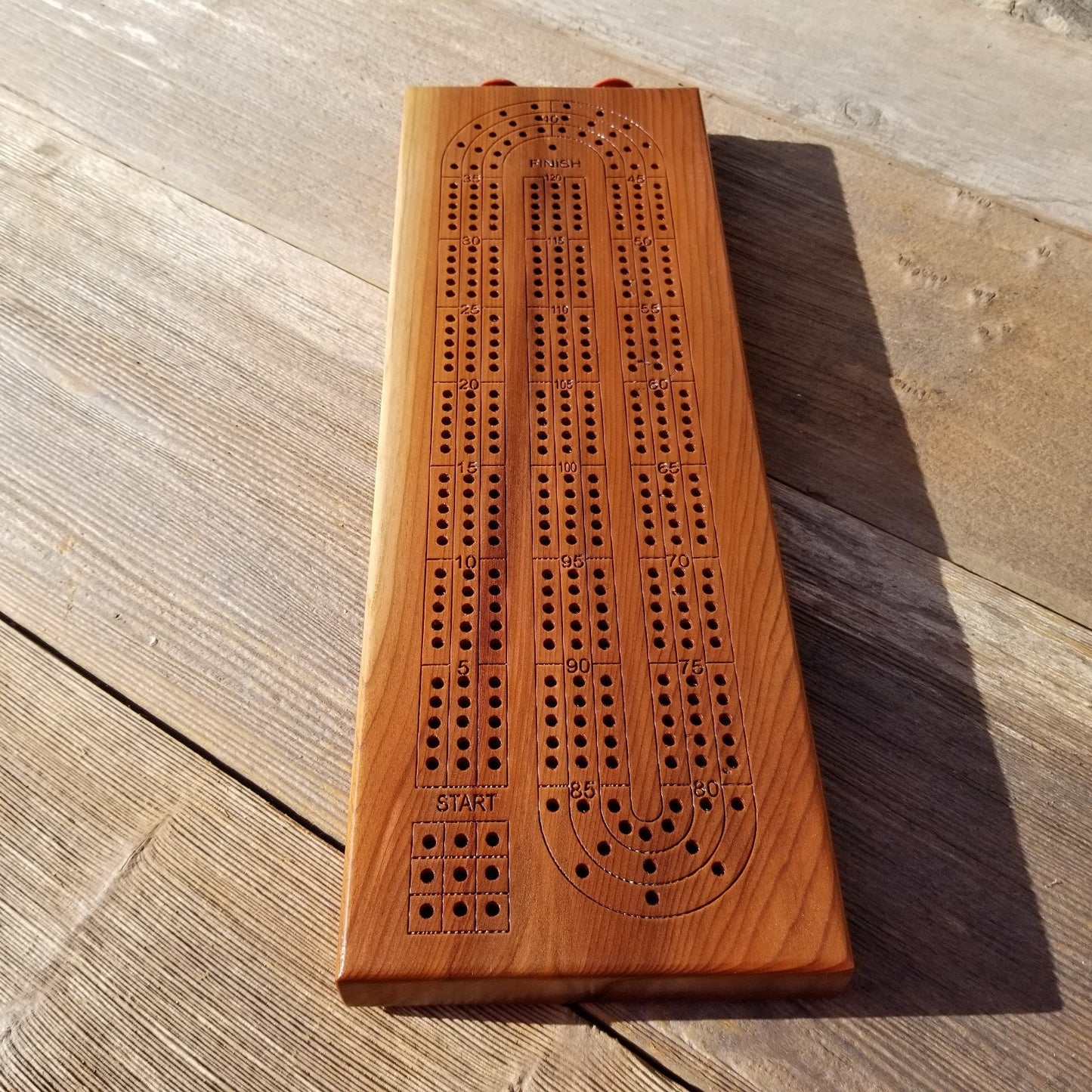 Redwood Wood Cribbage Board Handmade Laser Engraved 3 Player #443 USA Card Game 2 Tone Birthday Gift Christmas Gift California Souvenir