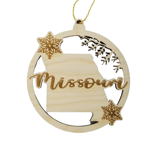 Wholesale Missouri Wood Ornament -  MO State Shape with Snowflakes Cutout - Wood Souvenir