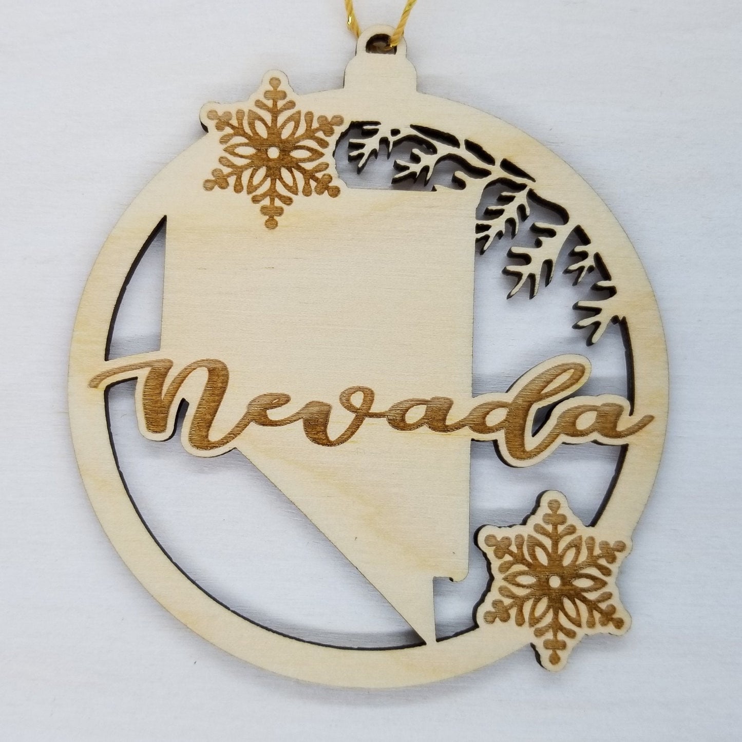 Wholesale Nevada Wood Ornament -  NV State Shape with Snowflakes Cutout - Wood Souvenir