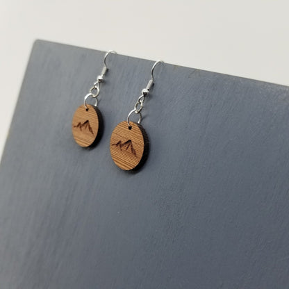 Wood Earrings - Mountain Engraved Wood Earrings - Dangle Earrings - Souvenir Keepsake - Anniversary Gift