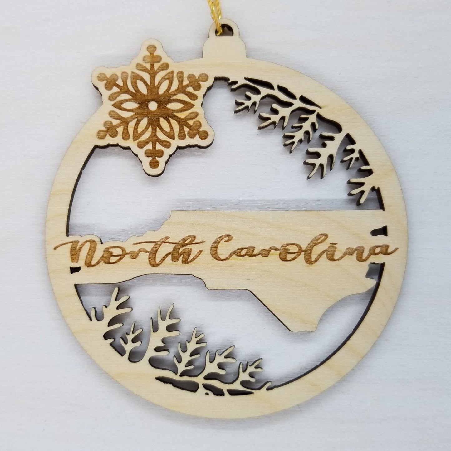 Wholesale North Carolina Wood Ornament -  NC State Shape with Snowflakes Cutout - Wood Souvenir