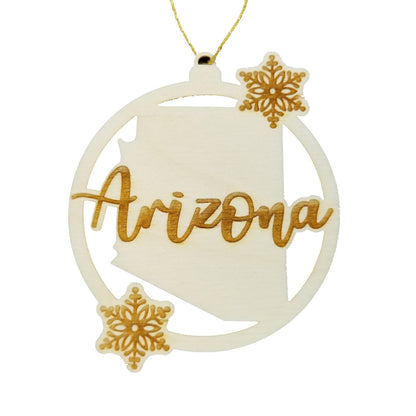 Arizona Ornament - State Shape with Snowflakes Cutout AZ- Handmade Wood Ornament Made in USA Christmas Decor