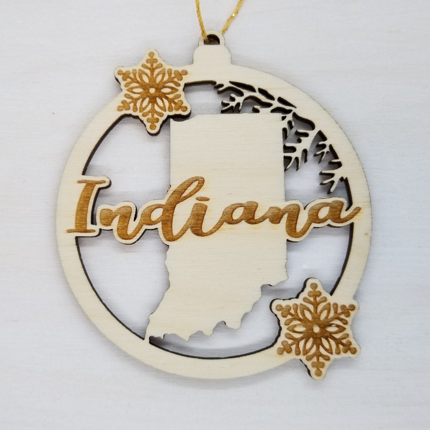 Wholesale Indiana Ornament - State Shape with Snowflakes Cutout IN Souvenir