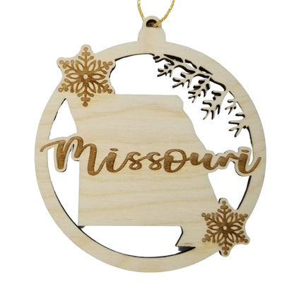 Wholesale Missouri Wood Ornament -  MO State Shape with Snowflakes Cutout - Wood Souvenir