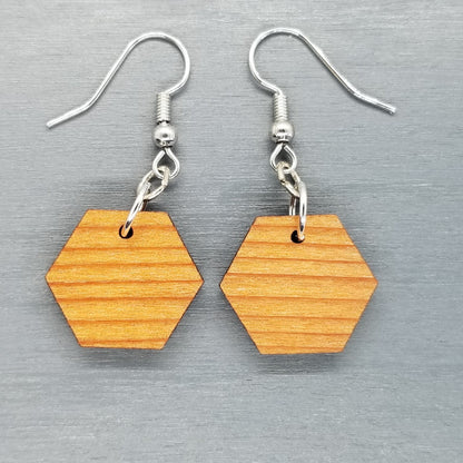 Redwood Earrings - Hexagon Wood Earrings - California Redwood Dangle Earrings - CA Souvenir Keepsake - Wood Gift Women Geometric