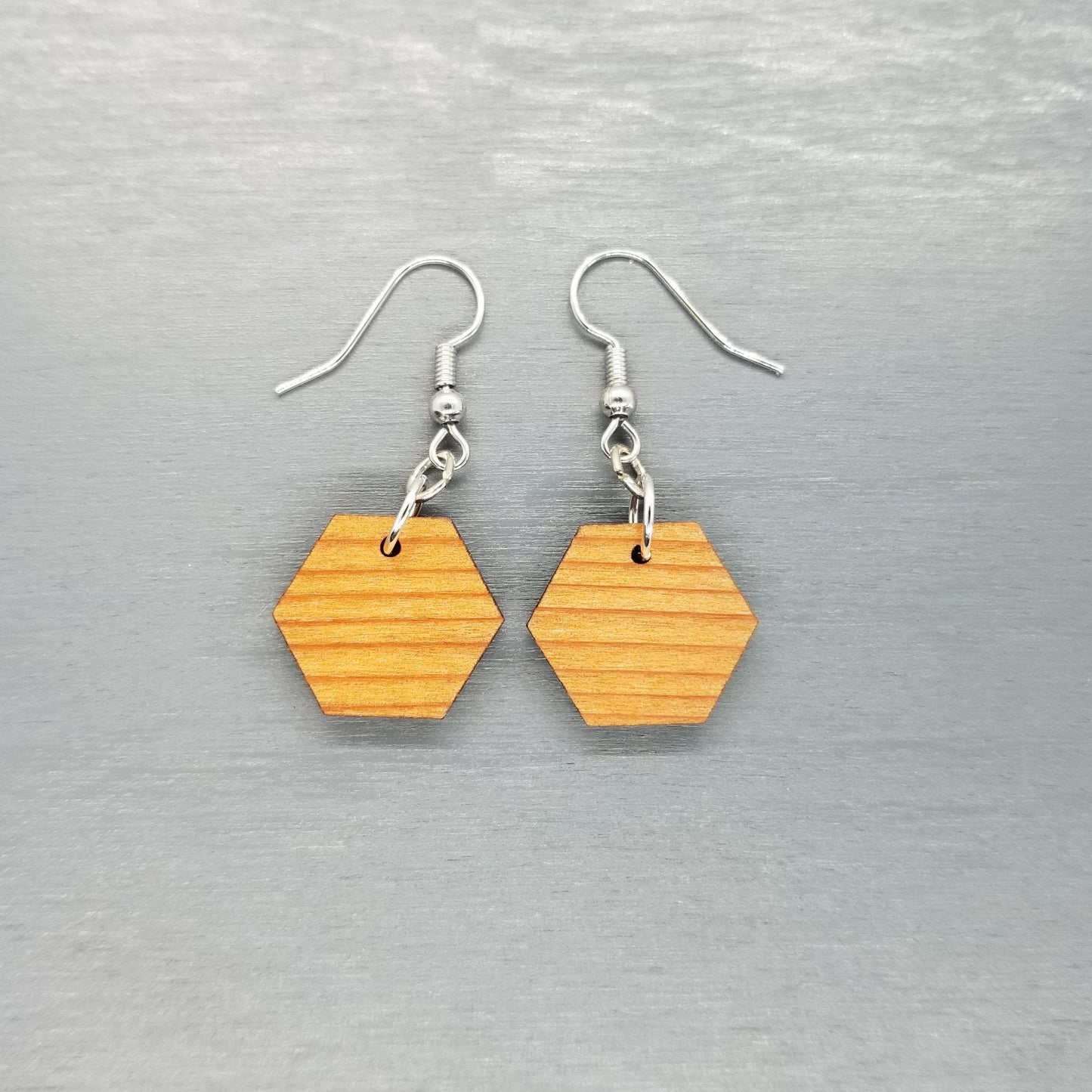 Redwood Earrings - Hexagon Wood Earrings - California Redwood Dangle Earrings - CA Souvenir Keepsake - Wood Gift Women Geometric