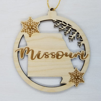 Wholesale Missouri Wood Ornament -  MO State Shape with Snowflakes Cutout - Wood Souvenir