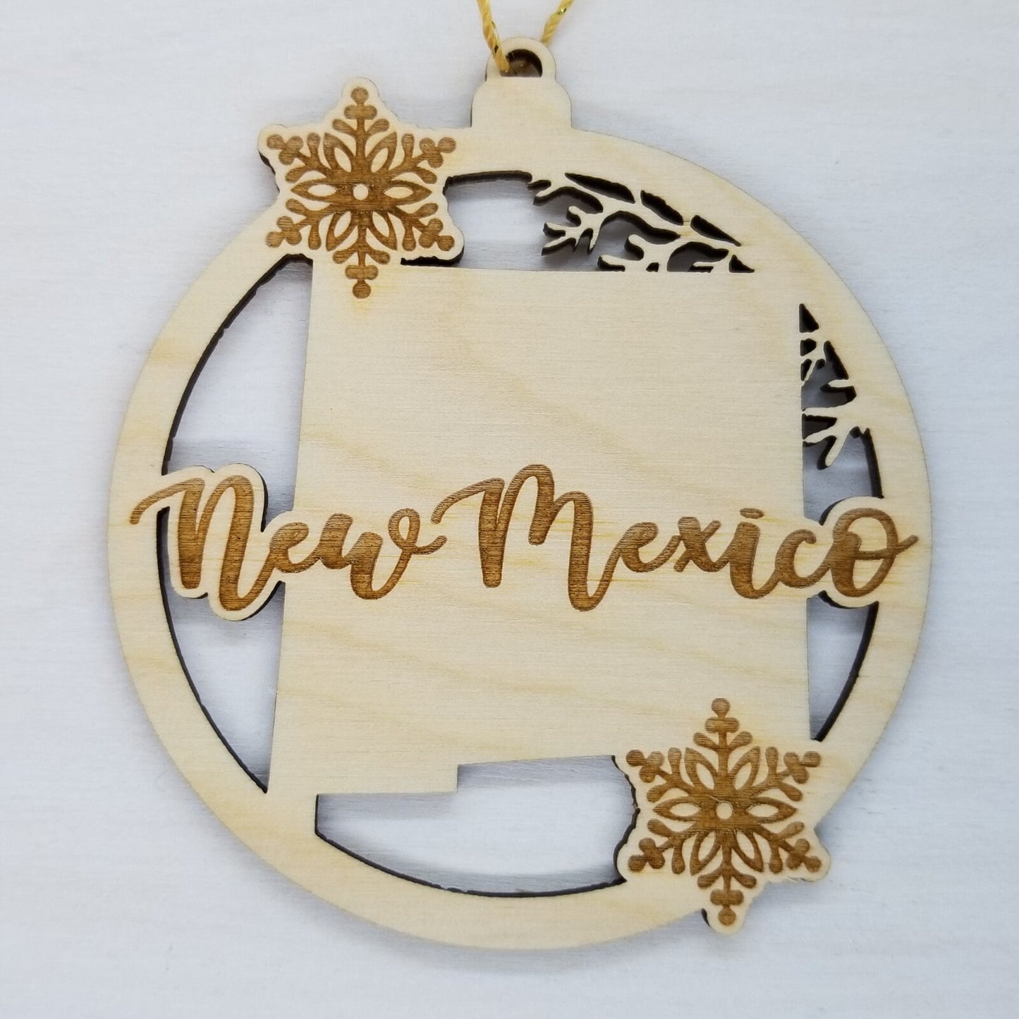 Wholesale New Mexico Wood Ornament -  State Shape with Snowflakes Cutout NM