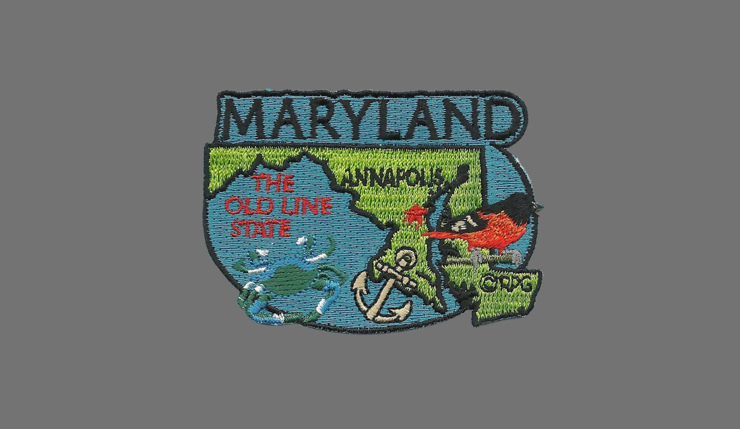 Maryland Patch – MD State Travel Patch Souvenir Embellishment or Applique 3" The Old Line State Annapolis Iron on Anchor Chesapeake Blue Crab