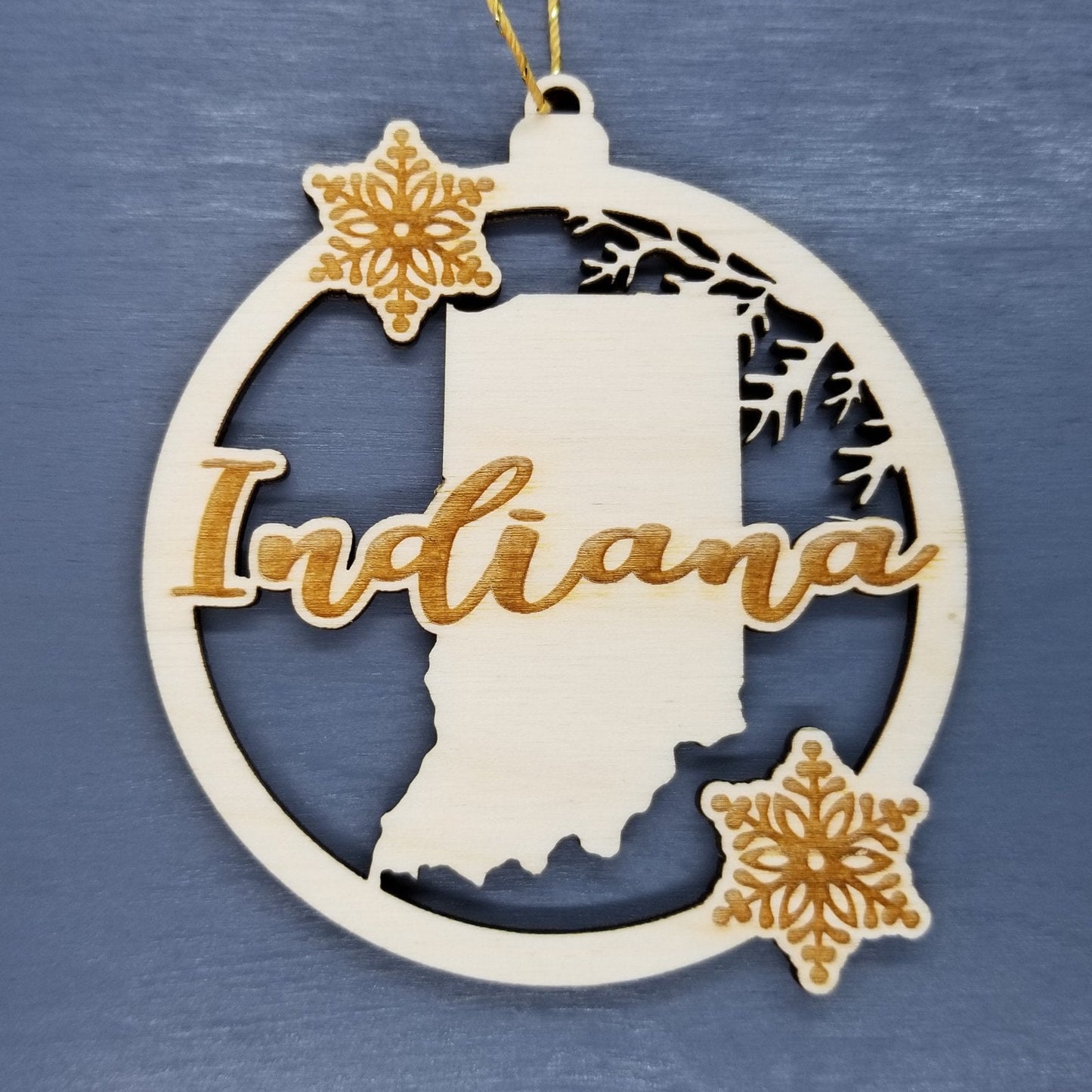 Wholesale Indiana Ornament - State Shape with Snowflakes Cutout IN Souvenir