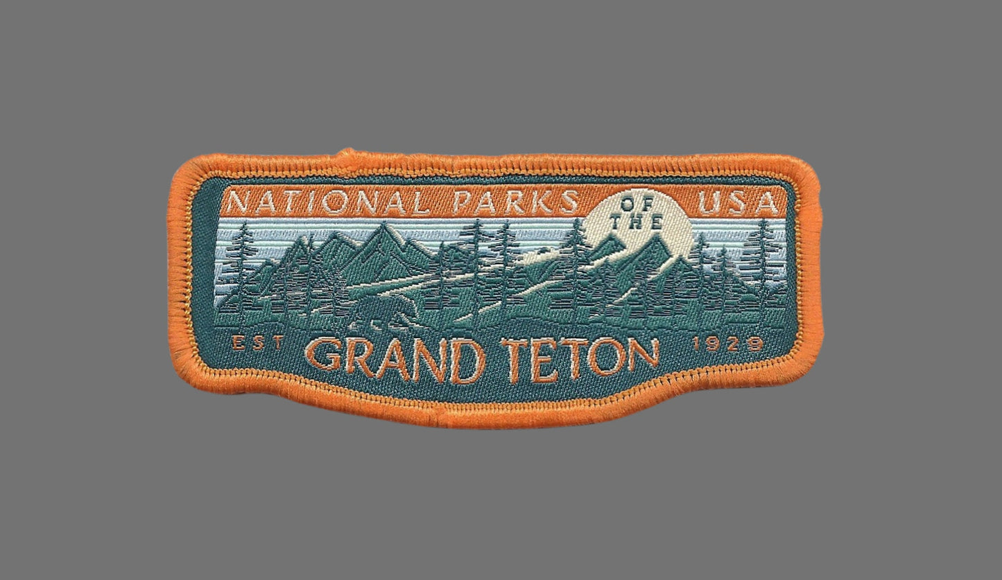 Wyoming Patch – Grand Teton National Park WY Travel Souvenir Patch 3.5" Iron On Sew On Embellishment Applique Snowshoeing Ski Orange