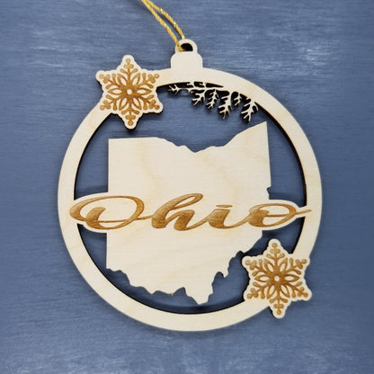 Wholesale Ohio Wood Ornament -  State Shape with Snowflakes Cutout OH Souvenir