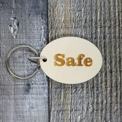 Safe Wood Keychain Key Ring Keychain Gift - Key Chain Key Tag Key Ring Key Fob - Safe Text Key Marker