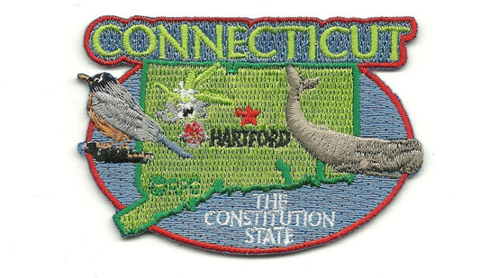 Connecticut Patch – CT State Travel Patch Souvenir Applique 3" Iron On The Constitution State American Robin Sperm Whale Mountain Laurel