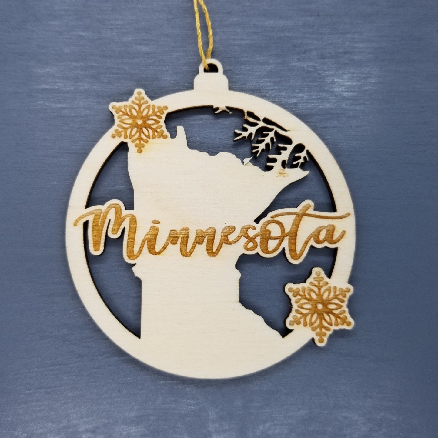 Wholesale Minnesota Wood Ornament -  MN State Shape with Snowflakes Cutout - Wood Souvenir