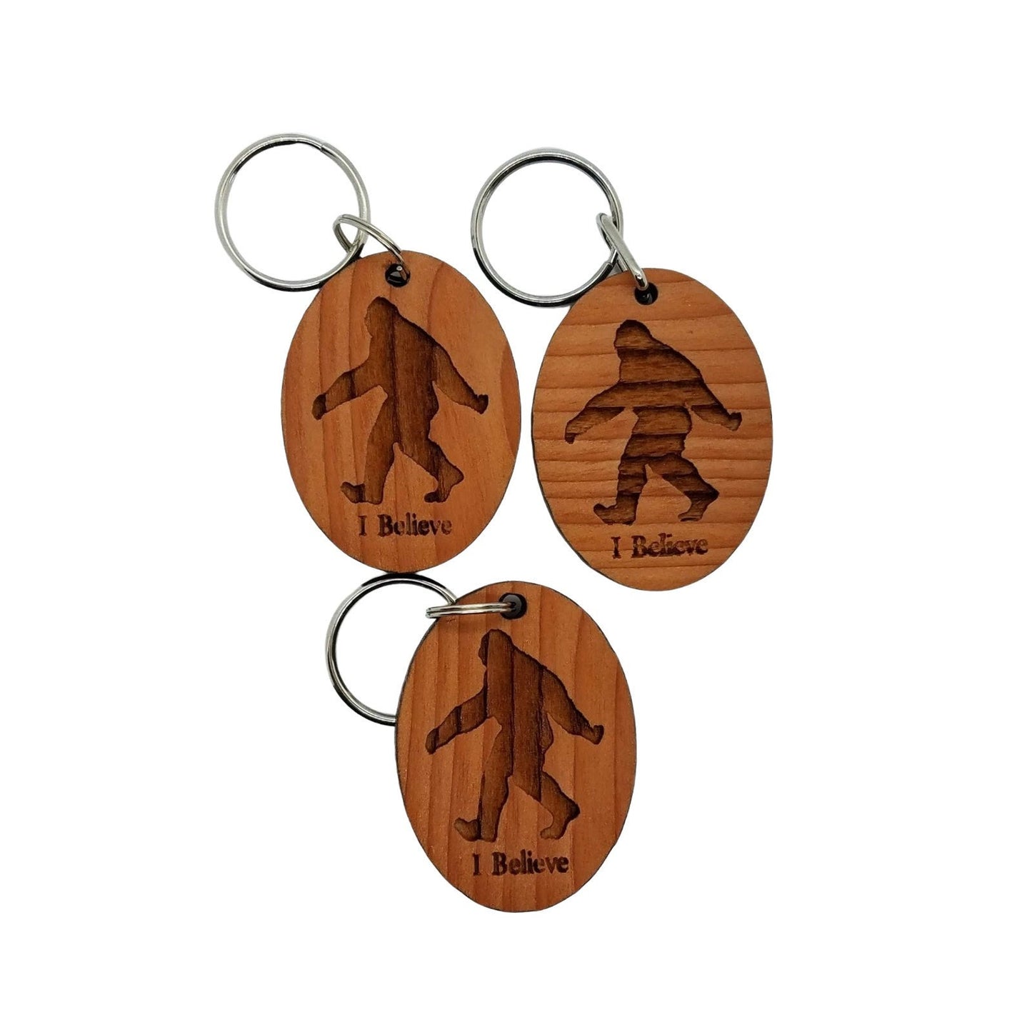 Bigfoot I Believe Wood Keychain Sasquatch Redwood - Bigfoot Believer Gift