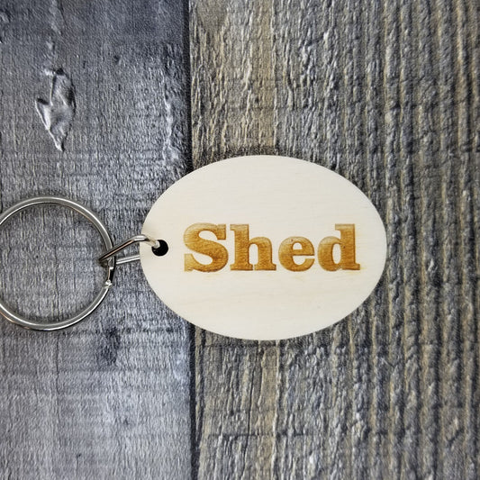 Shed Wood Keychain Key Ring Keychain Gift - Key Chain Key Tag Key Ring Key Fob - Shed Text Key Marker