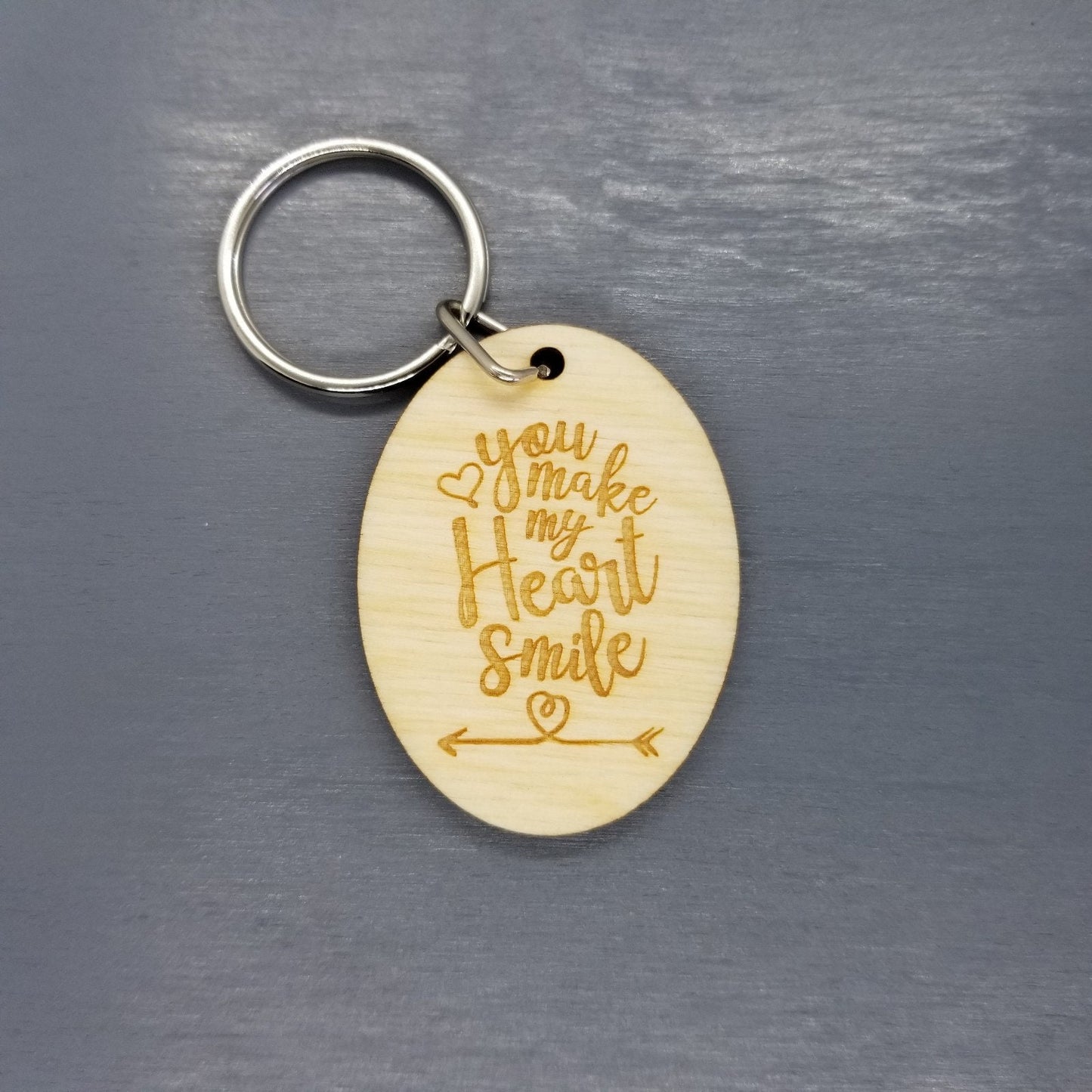 You Make My Heart Smile Wood Keychain Keyring Gift - Key Chain Key Tag Love Gift Valentines Day Gift Anniversary Gift