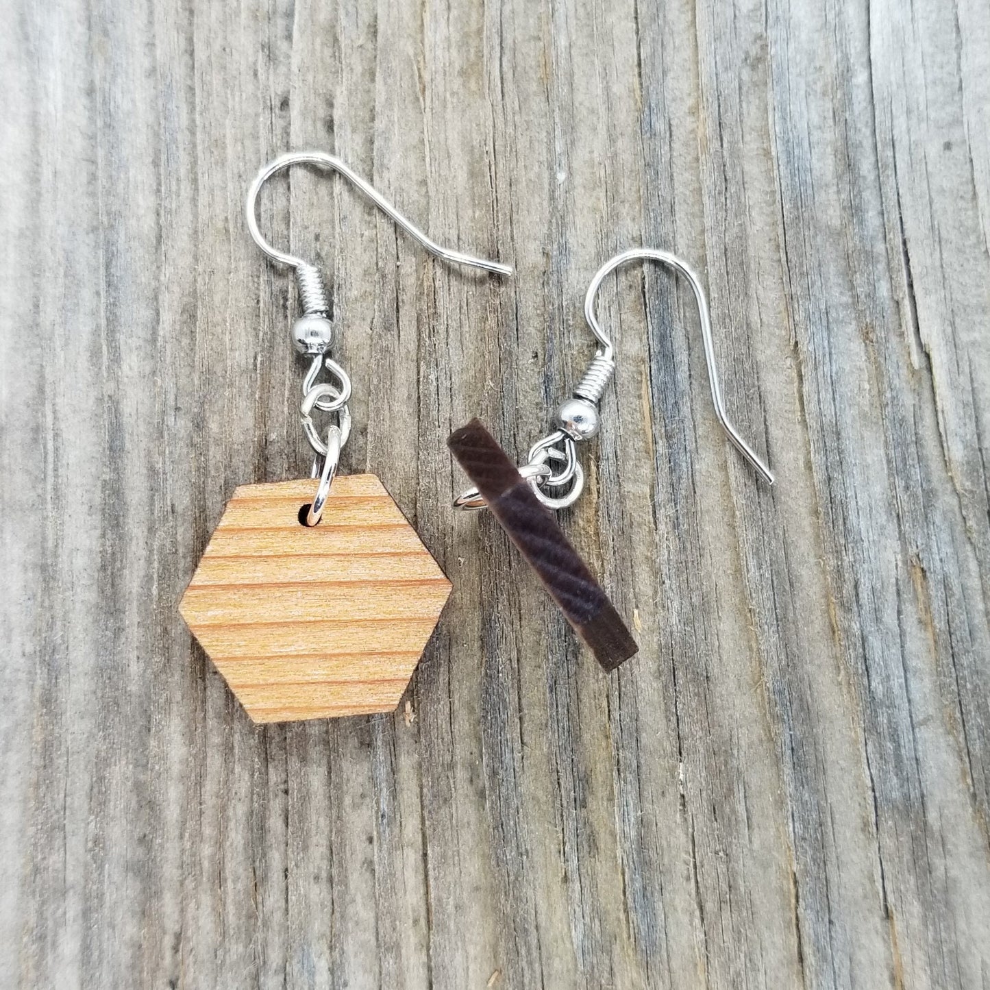 Redwood Earrings - Hexagon Wood Earrings - California Redwood Dangle Earrings - CA Souvenir Keepsake - Wood Gift Women Geometric