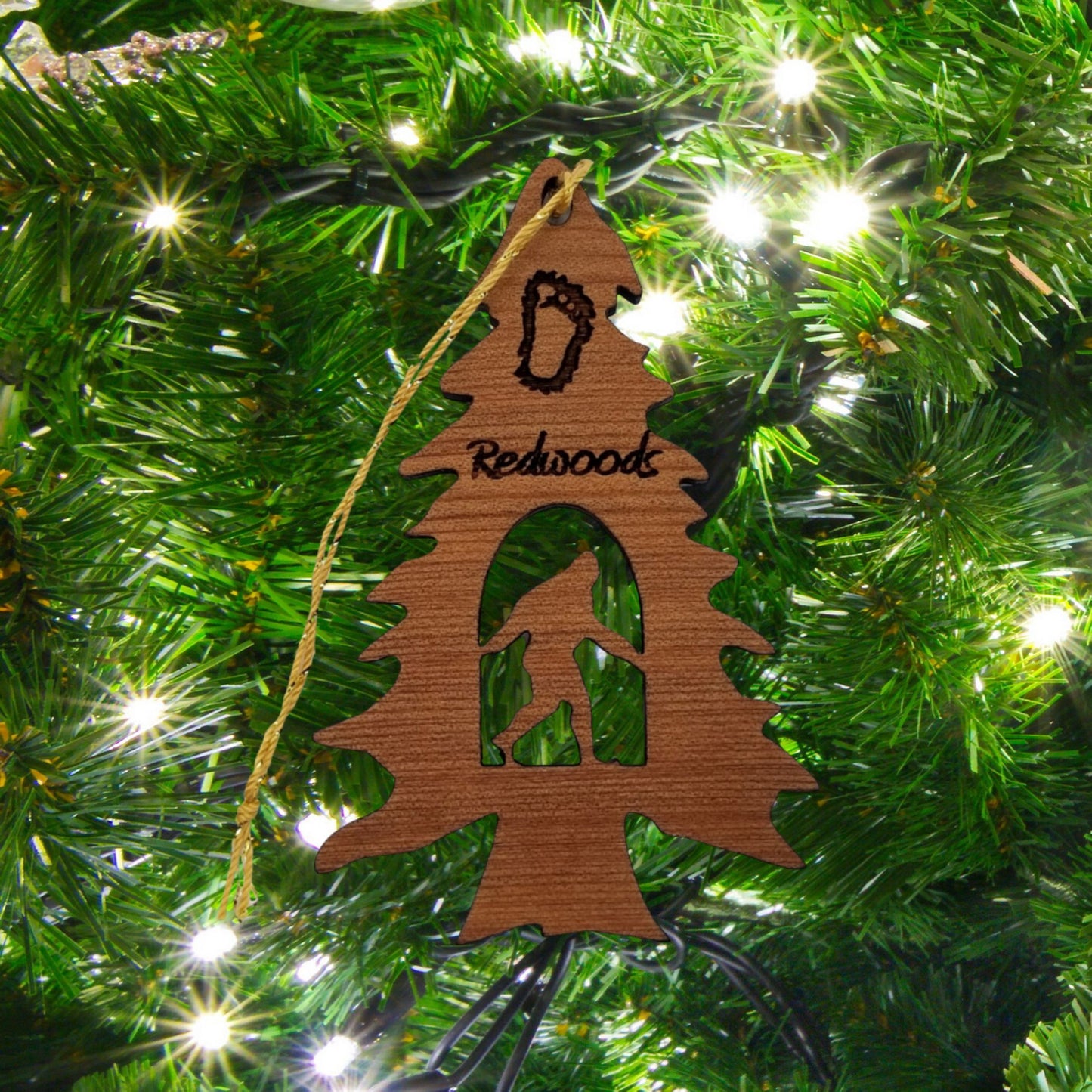 Bigfoot Ornament - Bigfoot in Tree - California Redwood - Redwoods