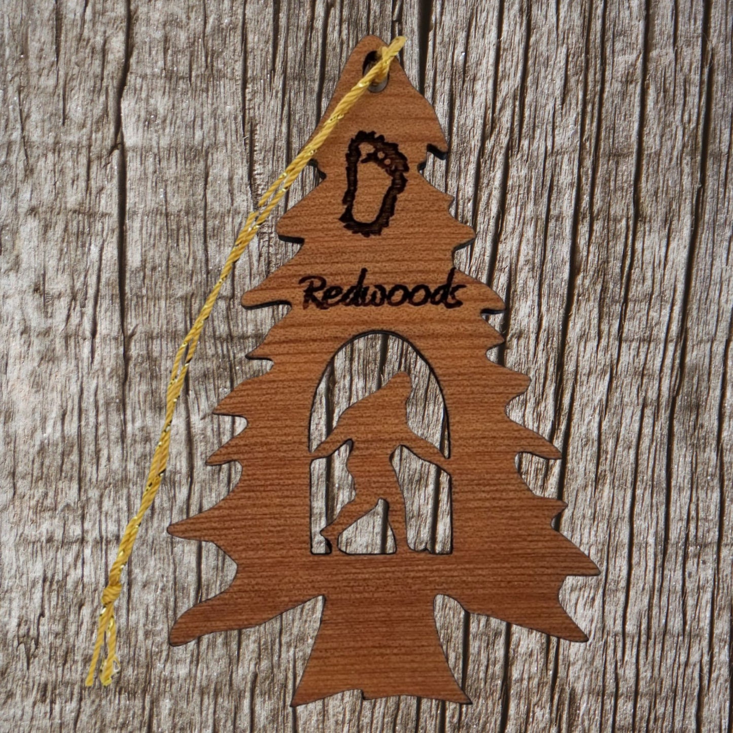 Bigfoot Ornament - Bigfoot in Tree - California Redwood - Redwoods