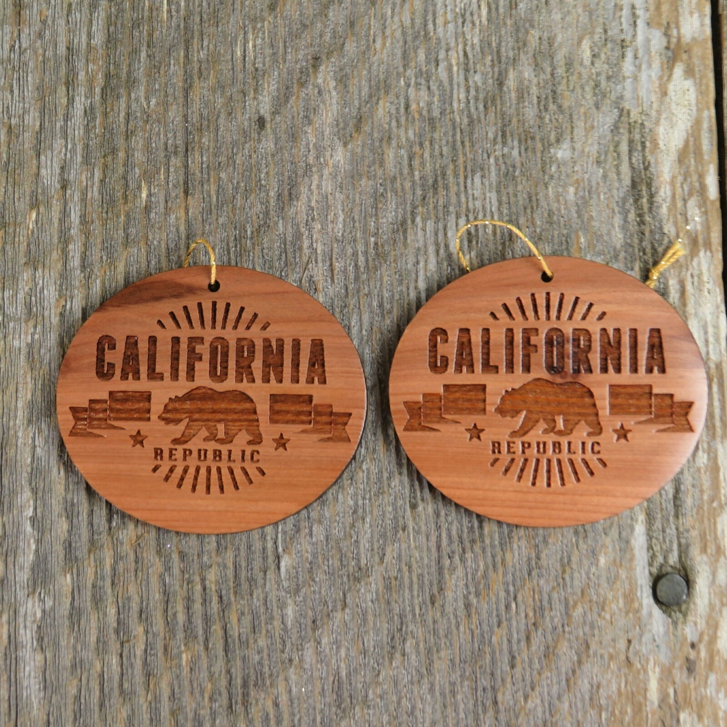 California Republic Bear Christmas Ornament Wood Souvenir Redwood