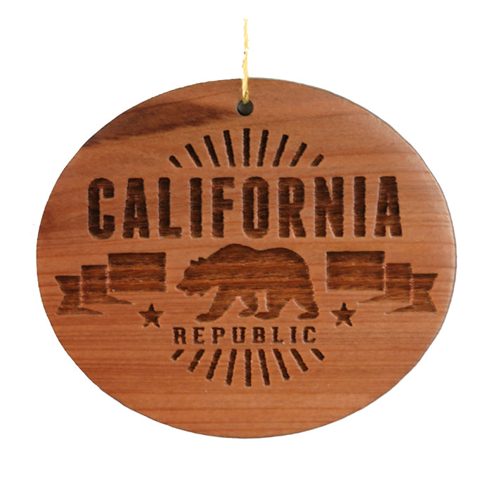 California Republic Bear Christmas Ornament Wood Souvenir Redwood
