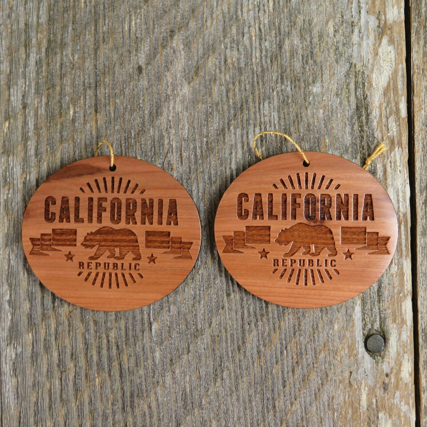 California Republic Bear Christmas Ornament Wood Souvenir Redwood