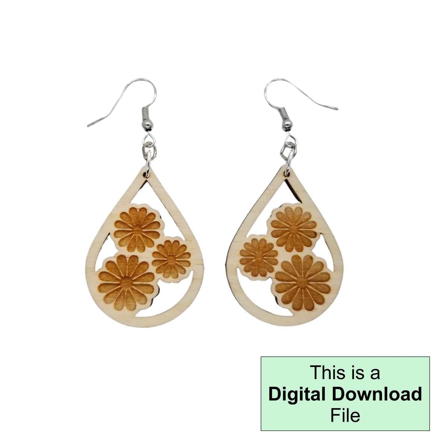 Daisies Flower Cutout Teardrop Dangle Earrings Boho Laser Cut and Engrave SVG File Engrave Only Digital Download Cut Your Own Pattern