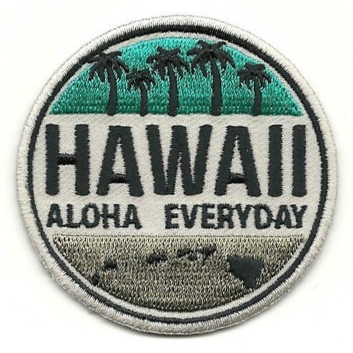 Hawaii Patch – HI Souvenir Aloha Everyday Travel Patch – Iron On – Applique 2.25"" Island Embellishment Souvenir Surfing Palm Trees