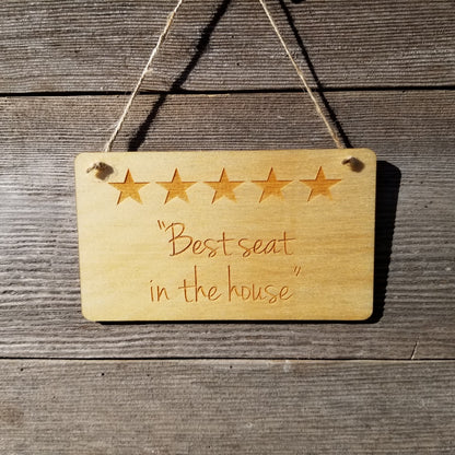 Funny Sign - 5 Stars Best Seat in the House - Rustic Decor - Funny Wood Signs - Coworker Gift Bathroom Humor Toilet Decor