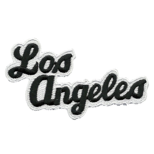 Los Angeles Patch - Iron On Script Black and White - California Souvenir Badge Emblem