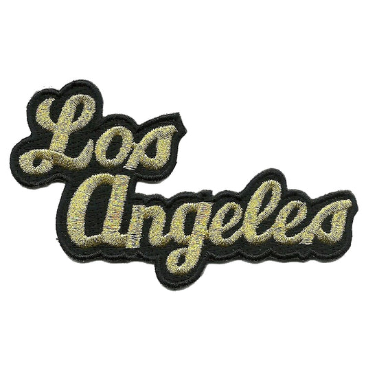 Los Angeles Patch - Iron On Souvenir - Script Black and Gold - California - Badge Emblem