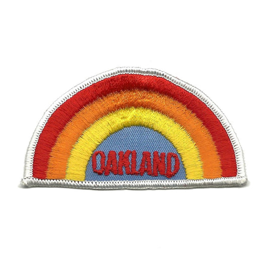 Oakland Iron On Patch - Rainbow White Border California Souvenir Badge Emblem