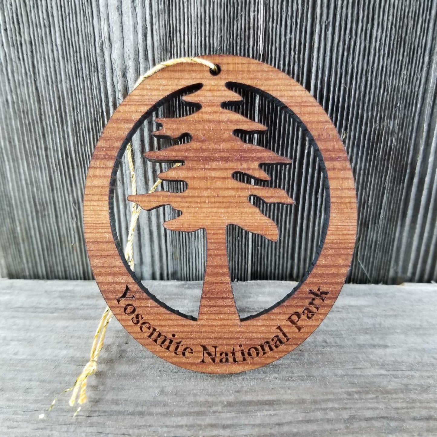 Yosemite Tree Ornament Wood - Oval Yosemite National Park Laser Cut Handmade Wood Ornament - Made in USA