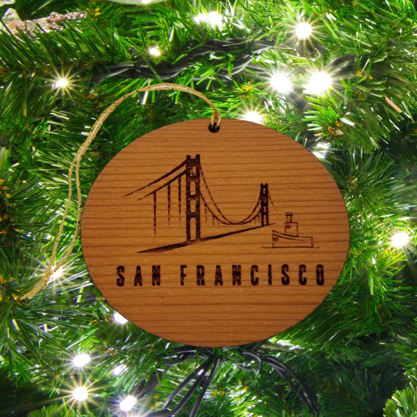 Wholesale San Francisco California - Golden Gate Bridge - Tugboat Christmas Ornament Wood Souvenir