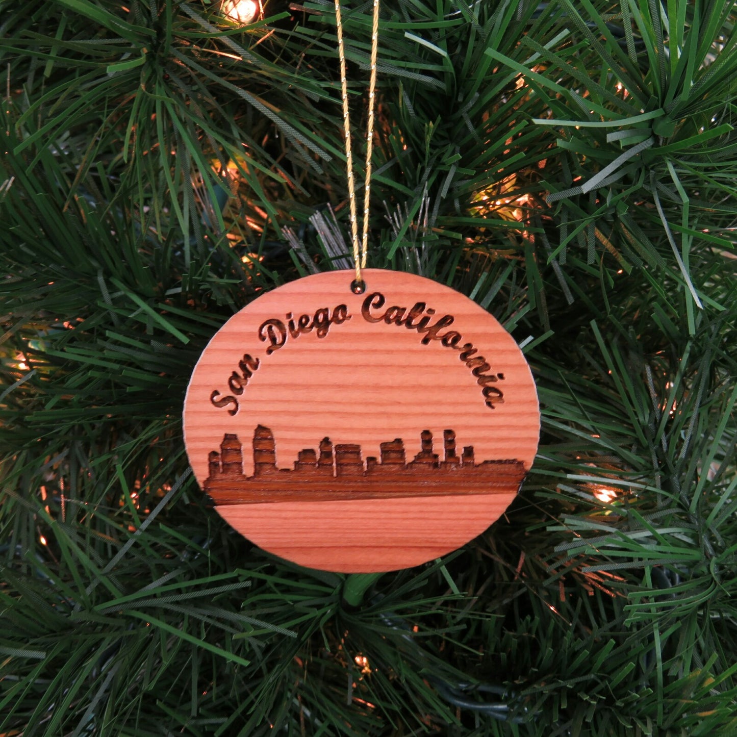 San Diego California Skyline Christmas Ornament California Laser Cut Handmade Wood Ornament Made in USA