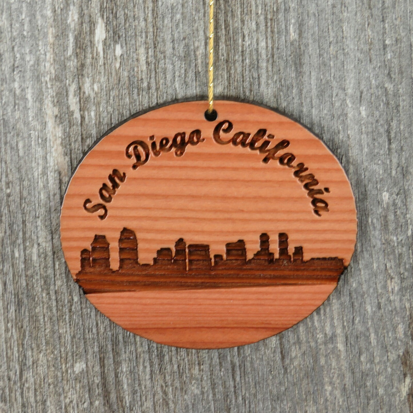 San Diego California Skyline Christmas Ornament California Laser Cut Handmade Wood Ornament Made in USA