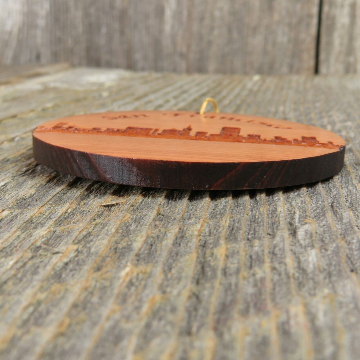San Francisco Skyline Christmas Ornament Wood Souvenir Redwood Memento