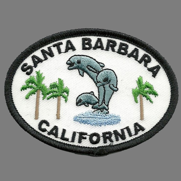 California Patch - Iron On Santa Barbara Souvenir - Palm Trees and Dolphins Badge Emblem