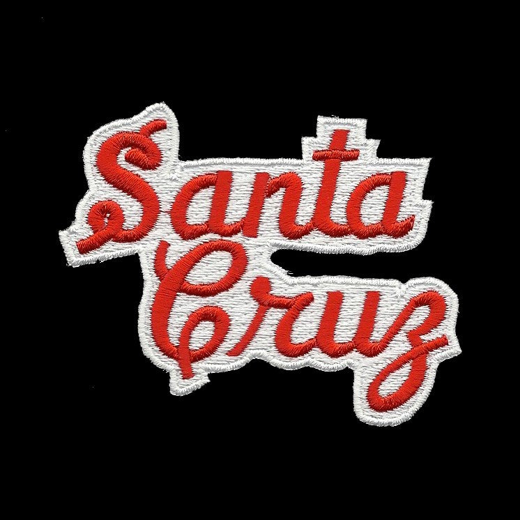 Santa Cruz Patch - Script Red and White - Iron on California Souvenir Badge Emblem