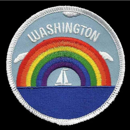 Washington Patch – Rainbow and Sailboat – Washington Souvenir – WA Travel Badge Emblem