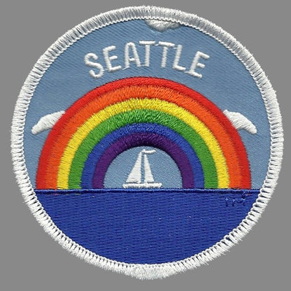 Seattle Patch - Rainbow and Sailboat - Iron On Washington Souvenir Badge Emblem