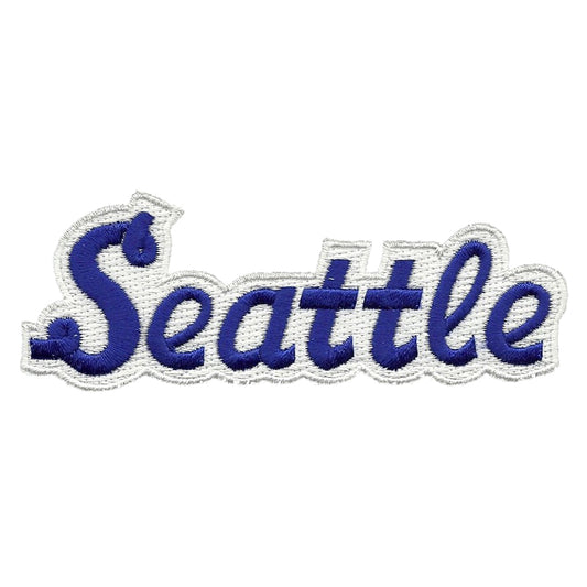 Seattle Patch - Script Blue and White - Iron On Washington Souvenir Badge Emblem