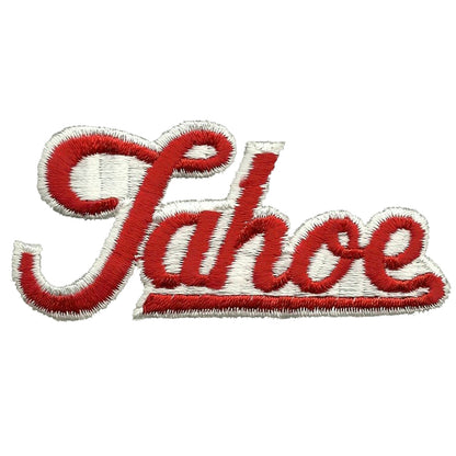 Tahoe Patch - Script Red and White - Iron on California Nevada Souvenir Travel Badge Emblem