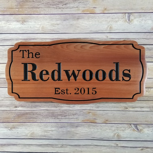 Family Name Custom Sign Est with Date Carved Sign Handmade Last Name Personalized California Redwood